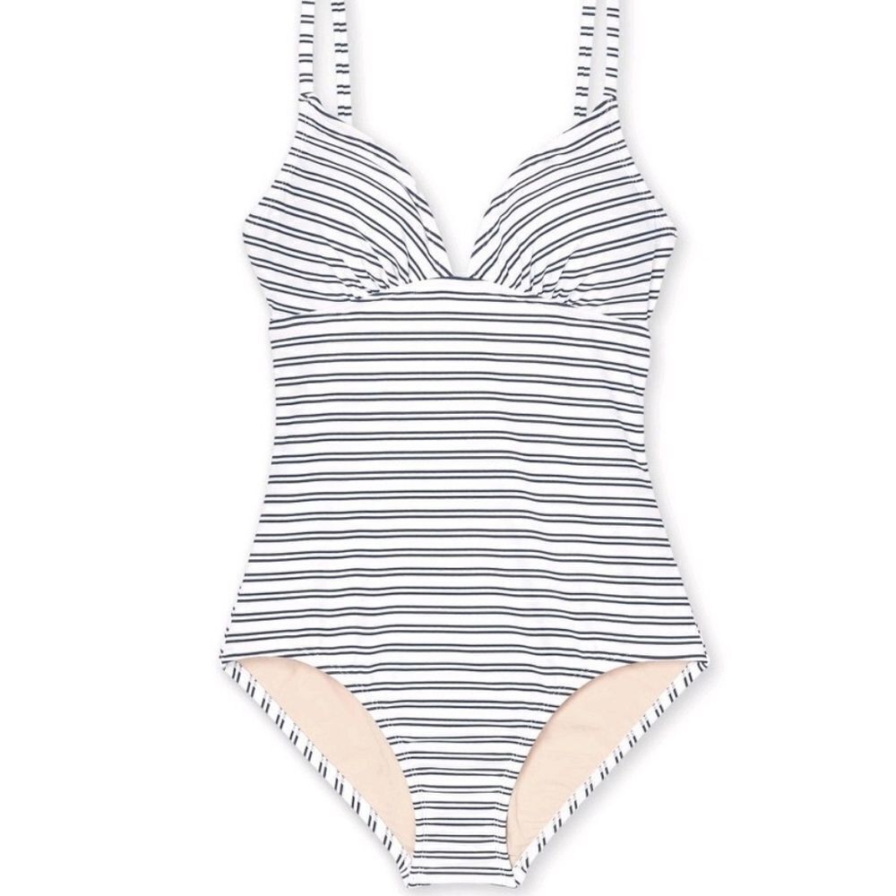 Kona Sol White and Navy Striped One-Piece Swimsuit